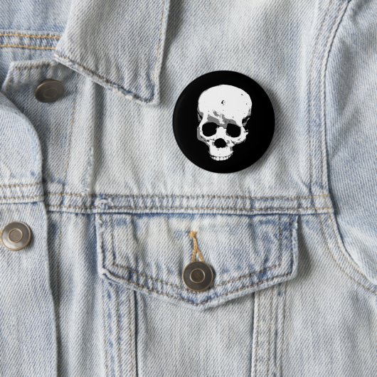 Spooky Creepy Skull Halloween Pin Button (In situ)