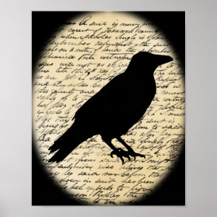 Spooky Crow on Aged Text Poster
