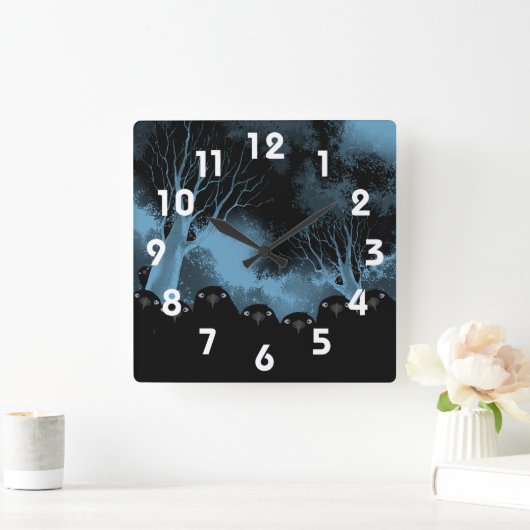 Spooky Crows Wall Clock Vierkante Klok (Huis)