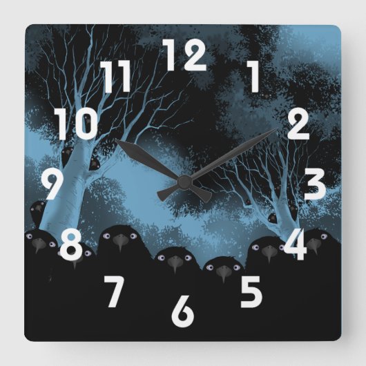 Spooky Crows Wall Clock Vierkante Klok (Voorkant)