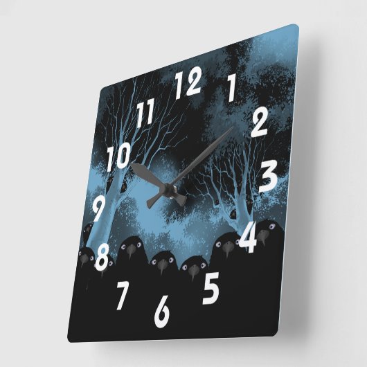 Spooky Crows Wall Clock Vierkante Klok (Hoek)