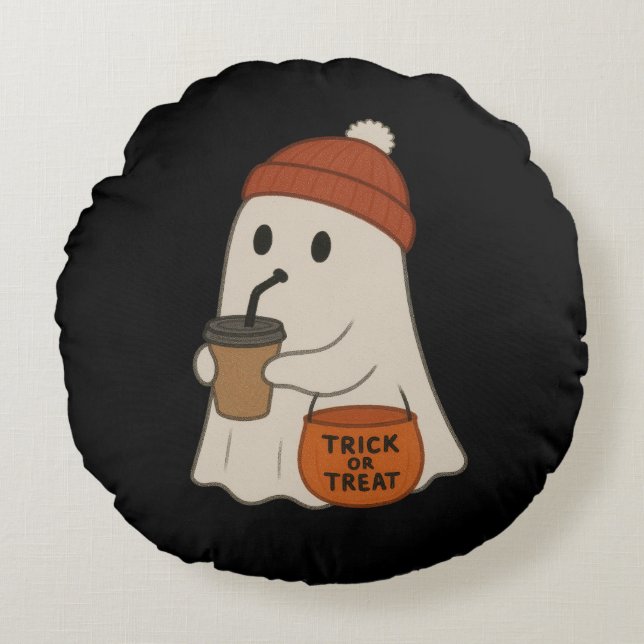 Spooky Cute Adorable Ghost Red Beanie Halloween  Rond Kussen (Voorkant)