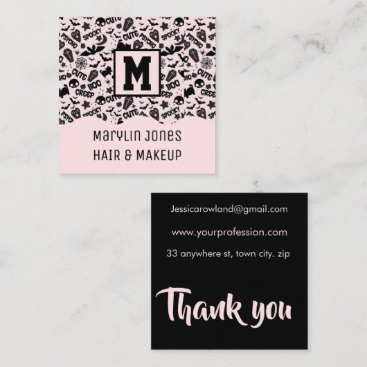 SPOOKY CUTE AND SPOOOKY HALLOEEN VIERKANTE VISITEKAARTJE (Voorkant / Achterkant)