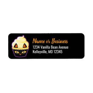 Spooky Cute Black Cat Cupcake Return Address Etiket