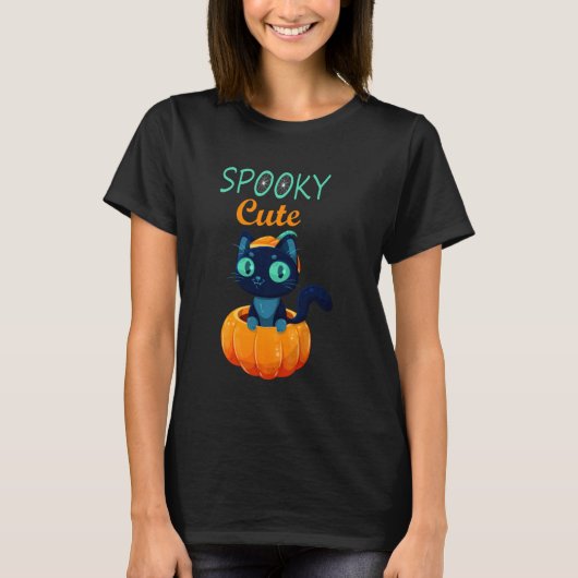 Spooky Cute Black Cat Halloween Pumpkin Kat T-shirt (Voorkant)