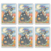 SPOOKY CUTE BLACK CAT WITCH HALLOWEEN MAGIC KITTEN STICKER (Voorkant)