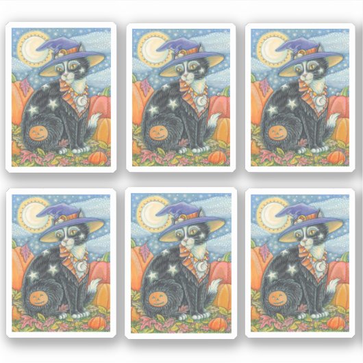 SPOOKY CUTE BLACK CAT WITCH HALLOWEEN MAGIC KITTEN STICKER (Voorkant)