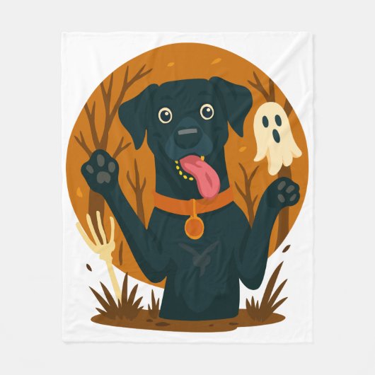 Spooky Cute Black Dog with Ghost  Fleece Deken (Voorkant)