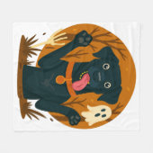 Spooky Cute Black Dog with Ghost Fleece Deken (Voorkant (Horizontaal))