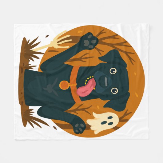 Spooky Cute Black Dog with Ghost  Fleece Deken (Voorkant (Horizontaal))