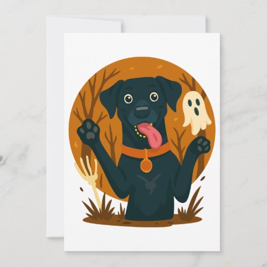 Spooky Cute Black Dog with Ghost Kaart (Voorkant)