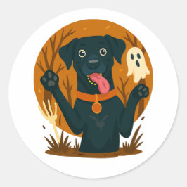 Spooky Cute Black Dog with Ghost  Ronde Sticker