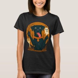 Spooky Cute Black Dog with Ghost  T-shirt