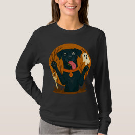 Spooky Cute Black Dog with Ghost  T-shirt