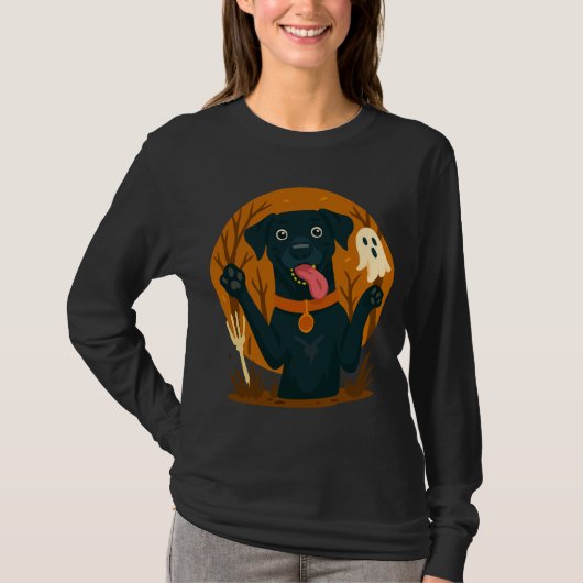 Spooky Cute Black Dog with Ghost  T-shirt (Voorkant)