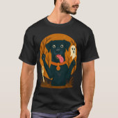 Spooky Cute Black Dog with Ghost T-shirt (Voorkant)