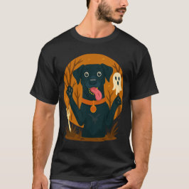 Spooky Cute Black Dog with Ghost  T-shirt