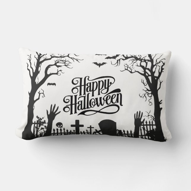 Spooky Cute Black en White Halloween Kussen (Voorkant)