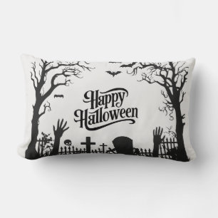 Spooky Cute Black en White Halloween Kussen