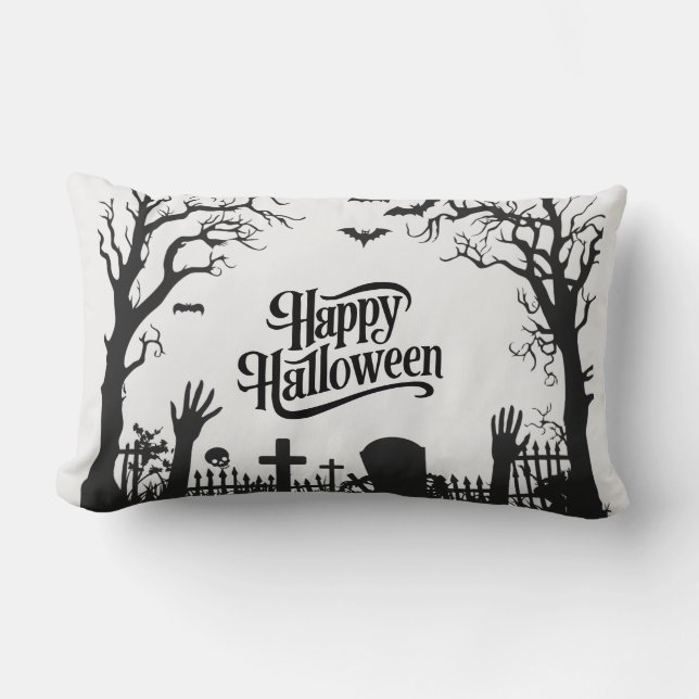Spooky Cute Black en White Halloween Kussen (Voorkant)