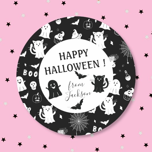 Spooky Cute Black White Halloween Kid Sticker