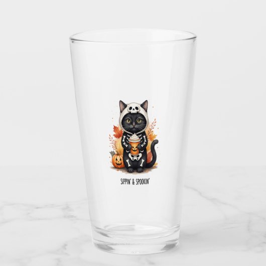 Spooky Cute Cat Halloween Glas (Voorkant)