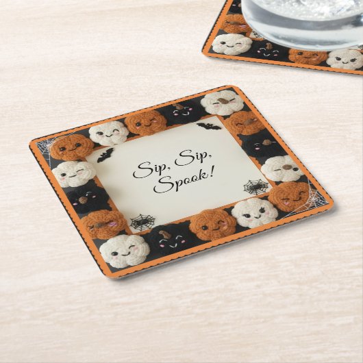 Spooky Cute Crochet Pumpkin Halloween Coasters  Kartonnen Onderzetters (Schuin)