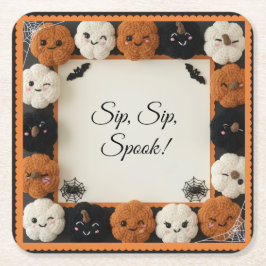 Spooky Cute Crochet Pumpkin Halloween Coasters  Kartonnen Onderzetters