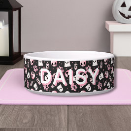 Spooky Cute Custom Name Pink & Black Halloween Dog Voerbakje