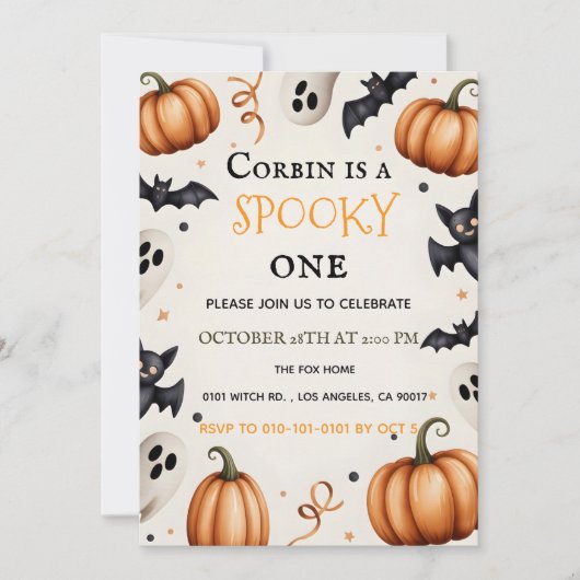 Spooky Cute Ghost & Bat Halloween Birthday Invitat Kaart (Voorkant)