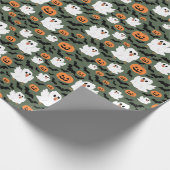 Spooky Cute Ghost Chickens with Pumpkins and Bats Cadeaupapier (Hoek)