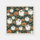 Spooky Cute Ghost Chickens with Pumpkins and Bats Servet (Voorkant)