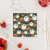 Spooky Cute Ghost Chickens with Pumpkins and Bats Servet (Insitu)