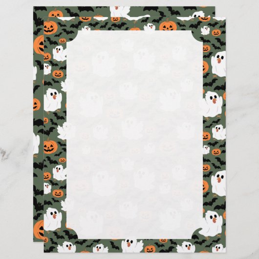 Spooky Cute Ghost Chickens with Pumpkins Card (Voorkant / Achterkant)
