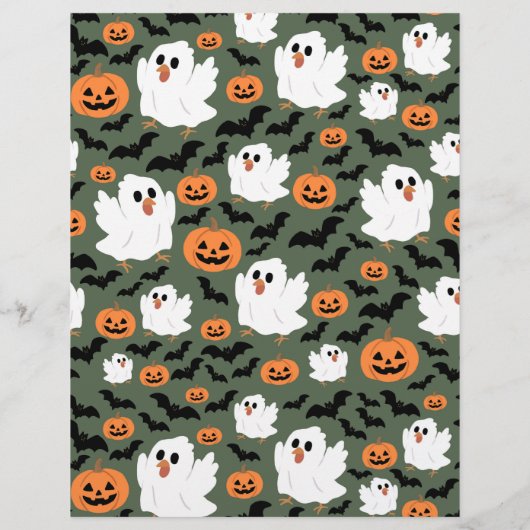 Spooky Cute Ghost Chickens with Pumpkins Card (Achterkant)