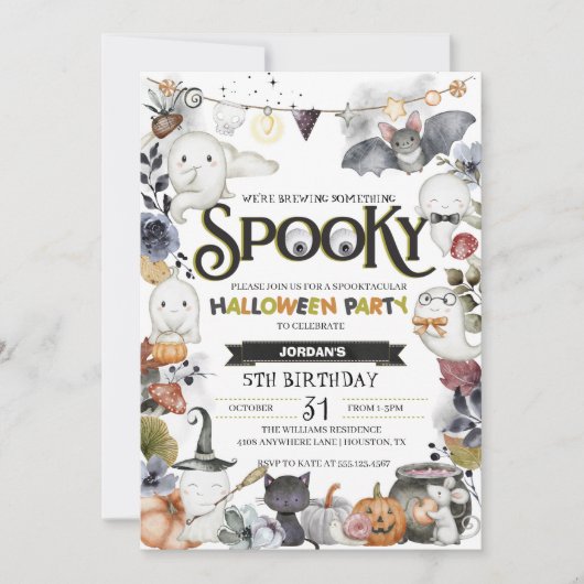 Spooky Cute Ghost Halloween Party Invitation Kaart (Voorkant)