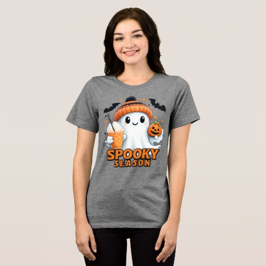 Spooky Cute Ghost T-Shirt, Halloween Ghost Tee  Tri-Blend Shirt (Voorkant volledig)