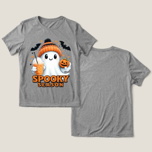 Spooky Cute Ghost T-Shirt, Halloween Ghost Tee  Tri-Blend Shirt (Ontwerp Voorkant & Achterkant)