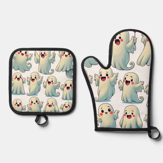 Spooky Cute Ghosts: Hauntingly Fun! Ovenwant & Pannenlap Set (Voorkant)