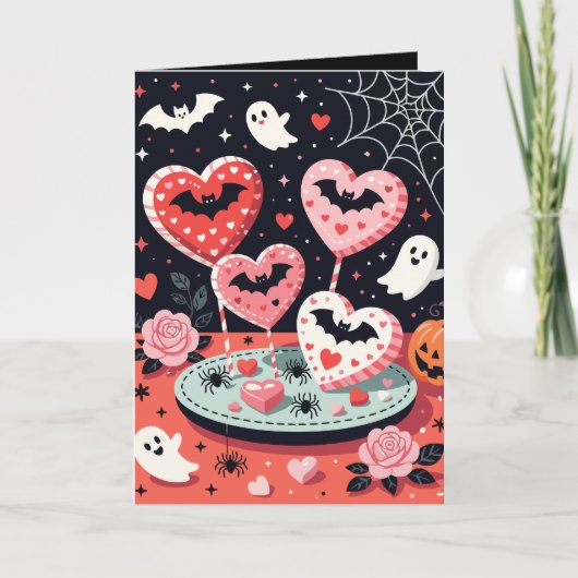 Spooky-cute Halloween Illustration of Heart  Kaart (Voorkant)
