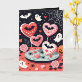 Spooky-cute Halloween Illustration of Heart  Kaart (Gele Bloem)
