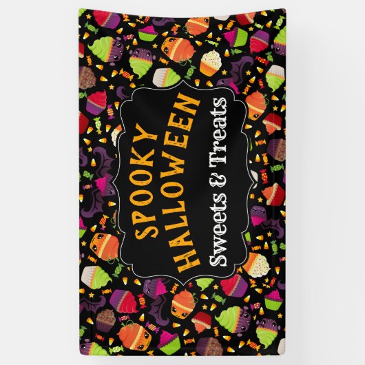 Spooky Cute Halloween Monster Cupcakes Spandoek (Verticaal)