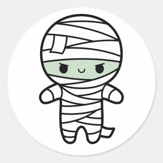Spooky Cute Kawaii Zombie Mummy Halloween Ronde Sticker (Voorkant)