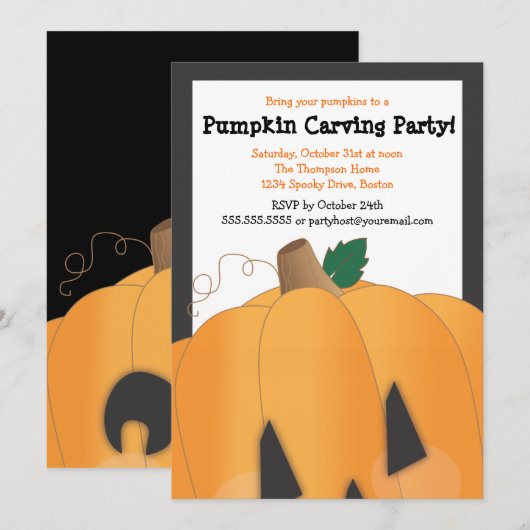 Spooky Cute Pumpkin Carving Halloween Party Kaart (Voorkant / Achterkant)