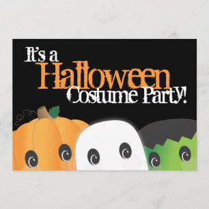 Spooky Cute Pumpkin Ghost Halloween Costume Party Kaart