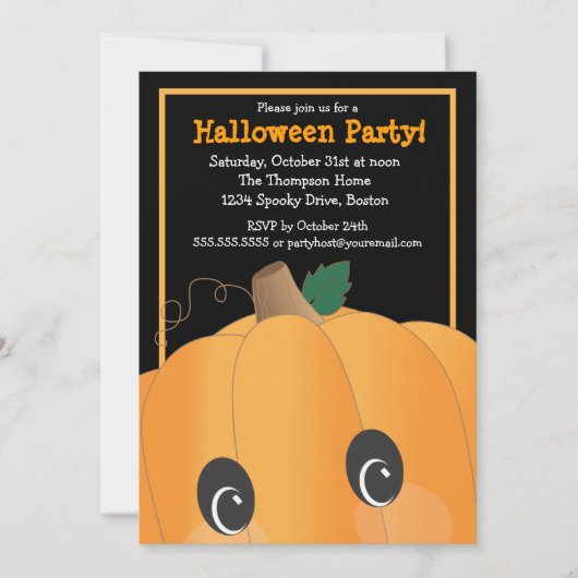 Spooky Cute Pumpkin Head Halloween Party Kaart (Voorkant)