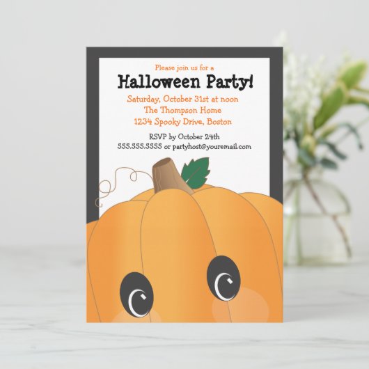 Spooky Cute Pumpkin Head Halloween Party Kaart (Staand voorkant)