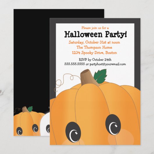 Spooky Cute Pumpkin Head Halloween Party Kaart (Voorkant / Achterkant)