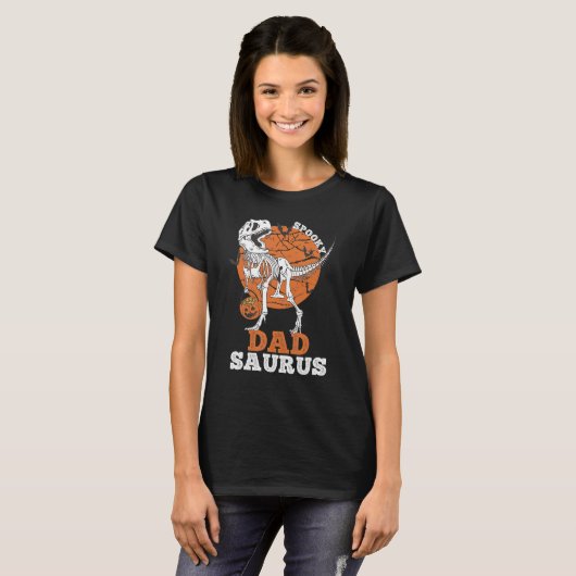 Spooky Dad Saurus Dinosaur Skeleton rex Pumpkin T-shirt (Voorkant volledig)