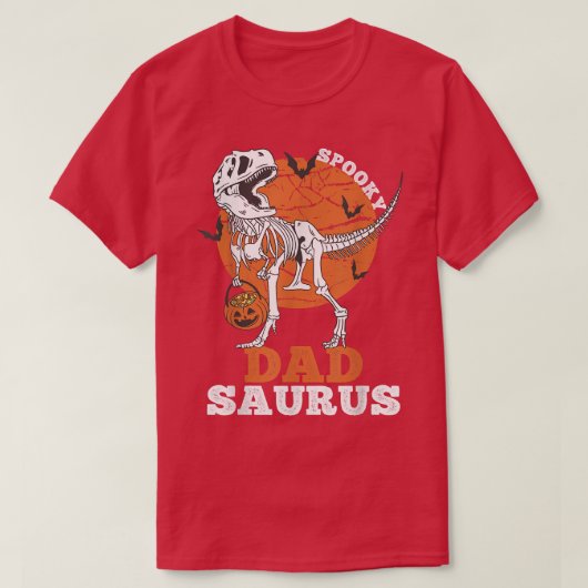 Spooky Dad Saurus Dinosaur Skeleton T rex Pumpkin  T-shirt (Design voorkant)